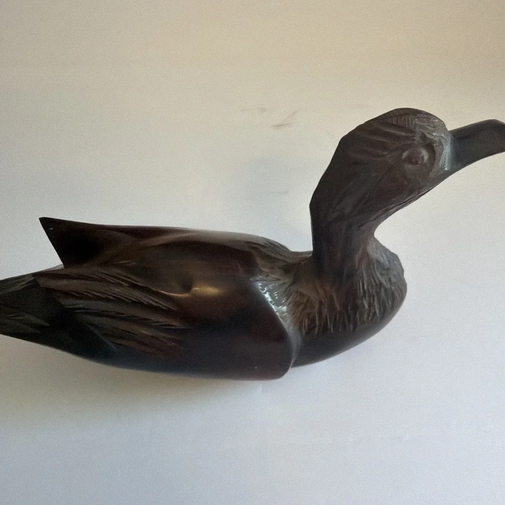 Vintage Hand Carved Iron Wood Duck Decoy Mid Century‎ Home Decor Art